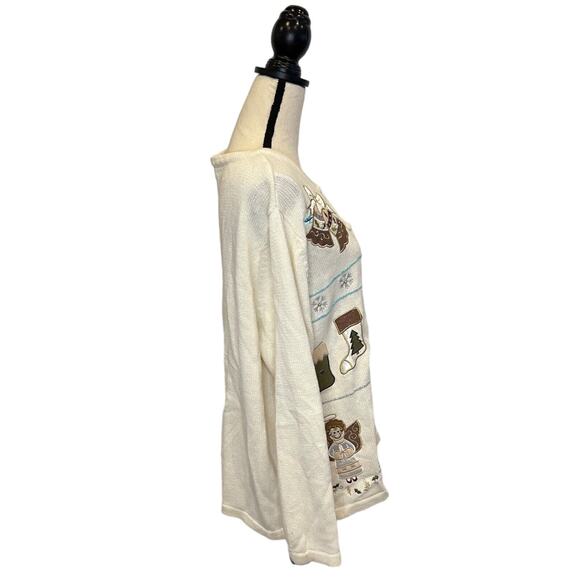 Vintage Bechamel Not Ugly Christmas Cardigan Sweater White Angels Stockings 2XL - Picture 5 of 6